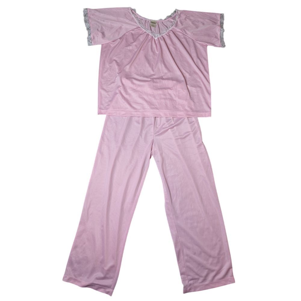 Blair Women's Pink Lace Feminine Coquette Silky Pajamasโ 2 Piece Set Size Medium